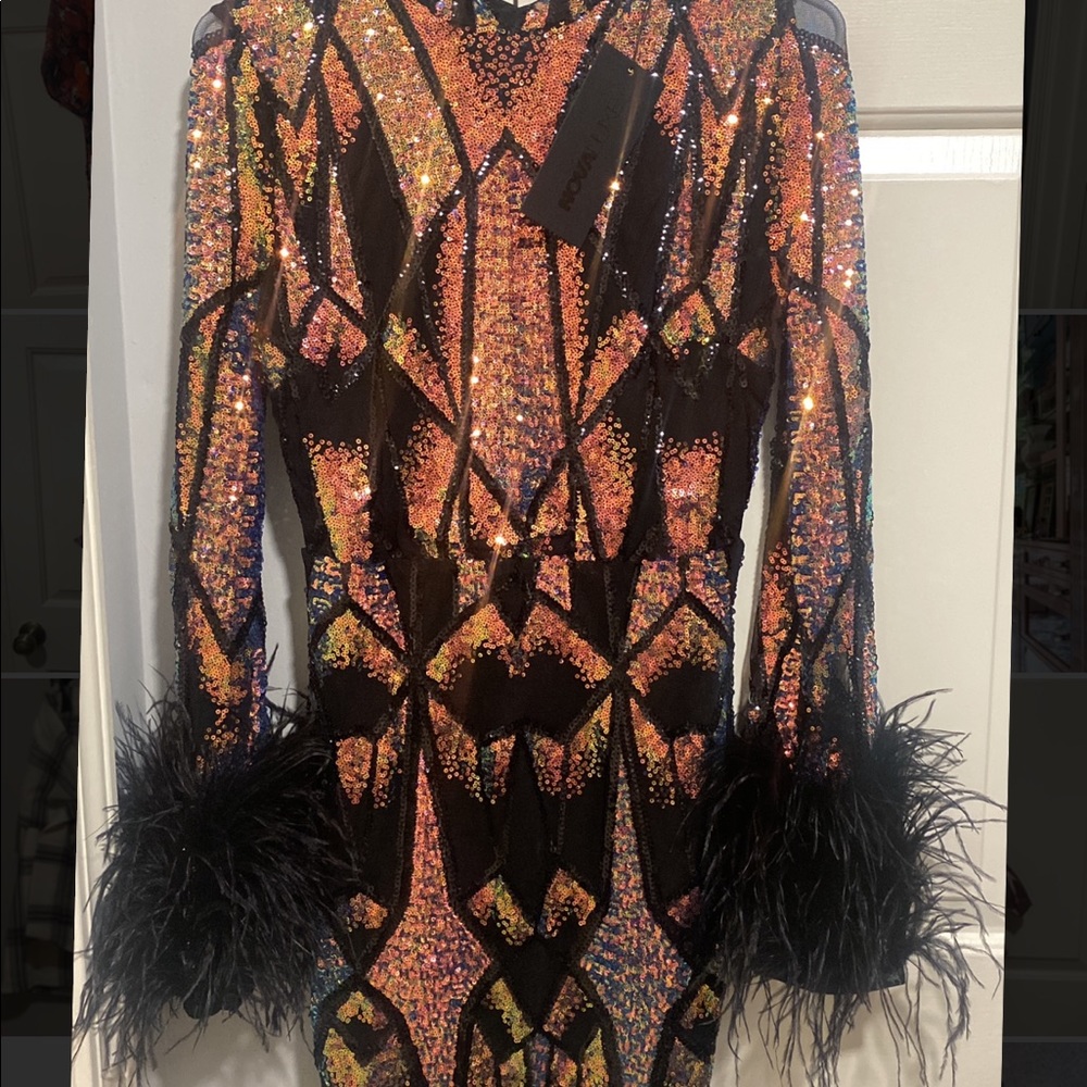 NEW fashion nova sequins and feather dress.